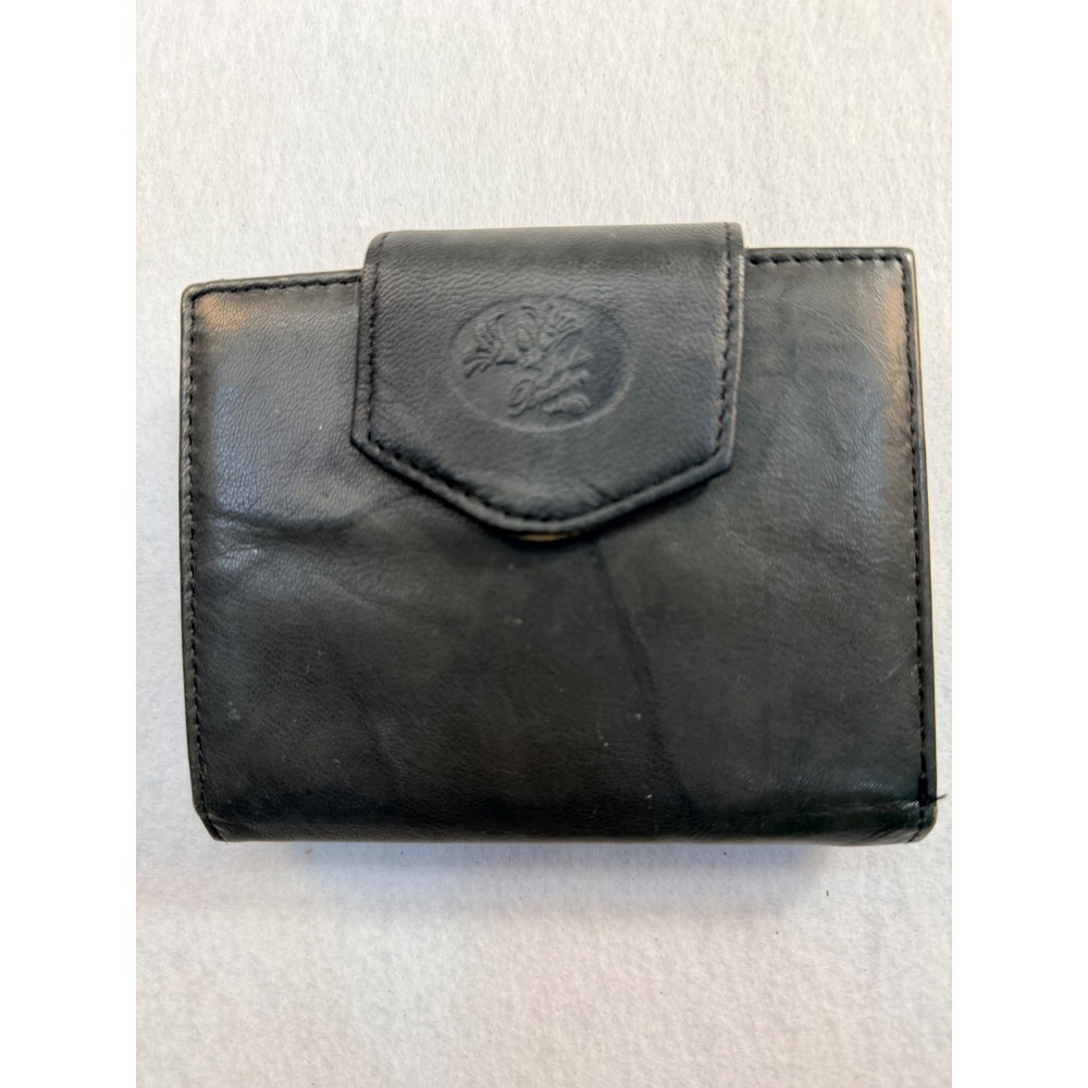 Buxton Genuine Leather Black Bifold Wallet Kiss Lock Coin Purse Vintage
